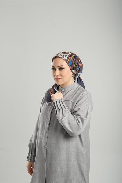 Giverny Ethnic Digital Printed Navy Blue μοτίβο βαμβακερό κασκόλ - Cut Fiber 202203 _02
