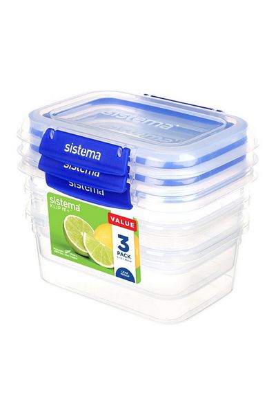Sistema 3-Piece Leak-Proof Rectangular Klip It Plus Food Storage Container Set 1 Liter