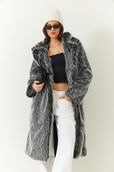 Bianco Lucci Γυναικείο μακρύ γούνινο παλτό 2614 60261064