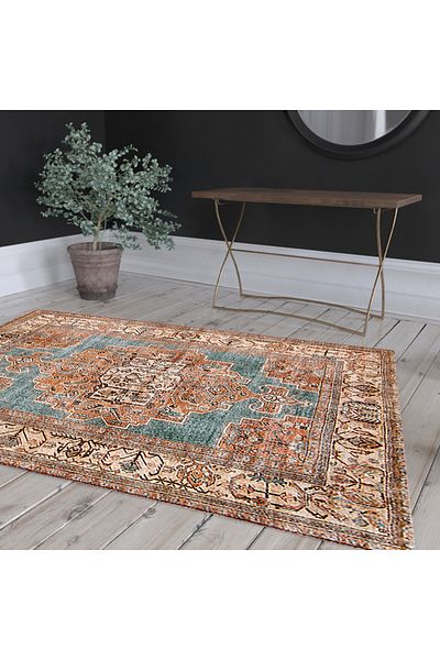 Homelux Ryno Rug, Rectangular, 152X230 Cm, Traditional, Turquoise, Brown, Cream, Polyester