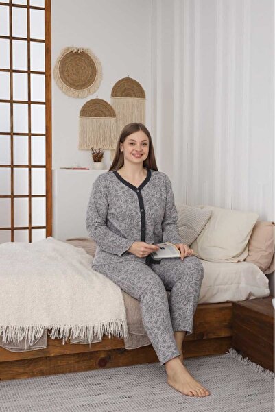 LİLA İÇ GİYİM DÜĞMELİ BATTAL ANNE  PIJAMA TAKIMI