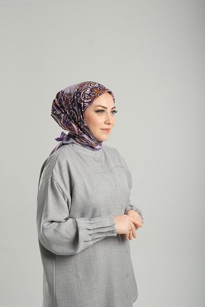 Giverny Ethnic Digital Printed Μωβ Βαμβακερό Κασκόλ - Cut Fiber 202207 _22
