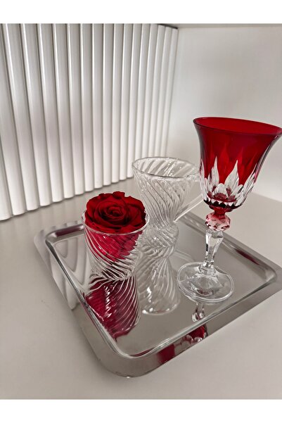dekorasyon garajı Glass Rose Bucket, Steel Tray, Blown Glass Coffee Cup