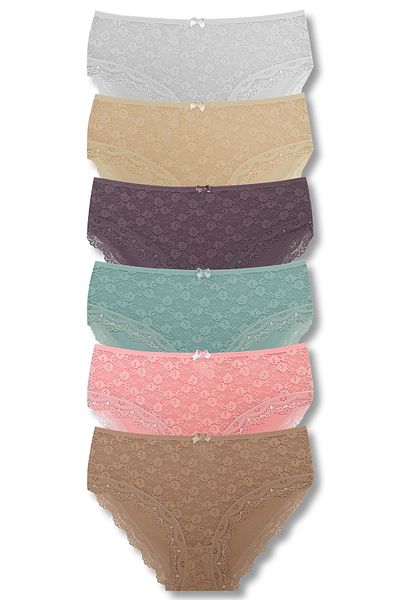 HNX 6 Pack Cotton Lace Front High Waist Plus Size Women's Panties