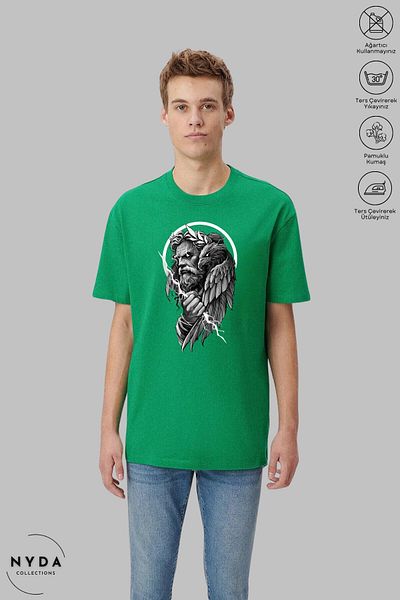 Nyda Collections Unisex Crew Neck Zeus εμπριμέ βαμβακερό μπλουζάκι με κοντό μανίκι