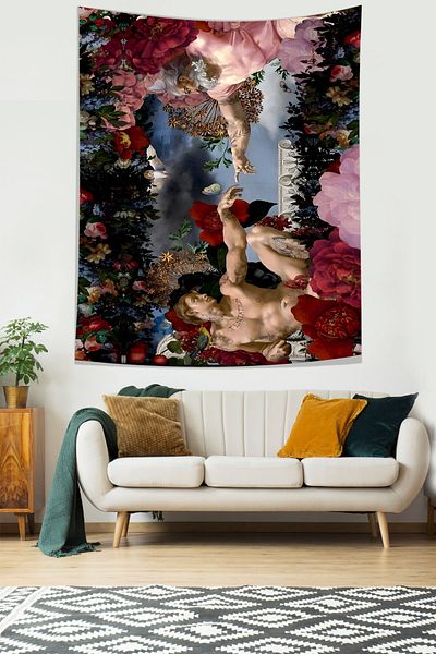 on the clouds The Creation of the Being Colorful Flowers Stain Resistant Fabric Wall Cloth Wall Carpet Tapestry
