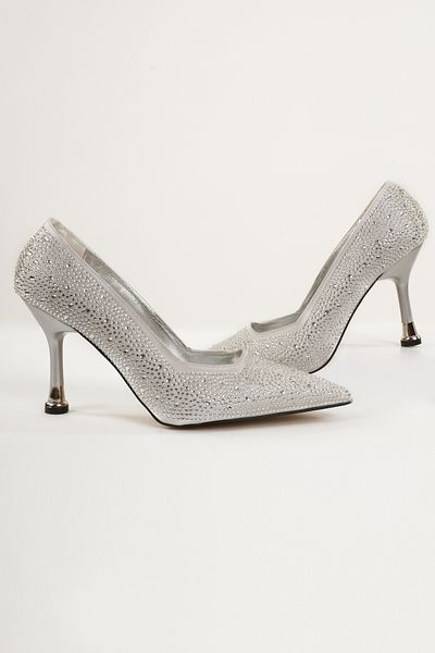 Eray Women's Silver Pointed Toe Stone Evening Shoes