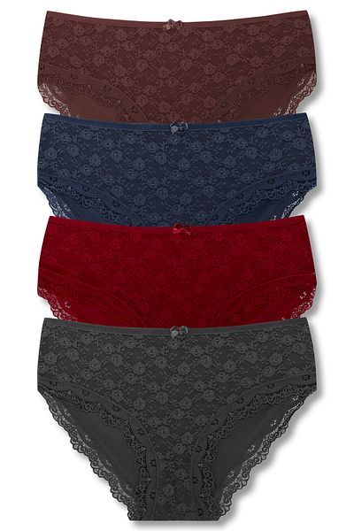 HNX 4 Pack Cotton Lace Front High Waist Plus Size Women's Panties