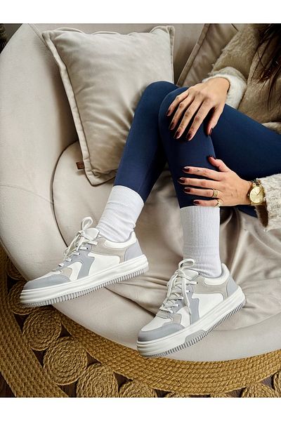 İnan Ayakkabı Women's Sports Shoes Grey&White (Sole 4 cm)