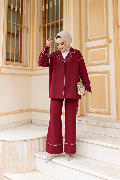 LOCCO Burgundy Striped Women's Double Suit Set