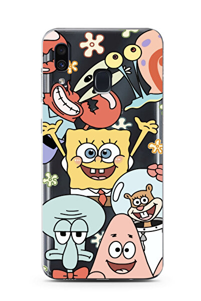 moonset Samsung Galaxy A20 / A30 Uyumlu Sünger Bob Tasarımlı Baskılı Şeffaf T...