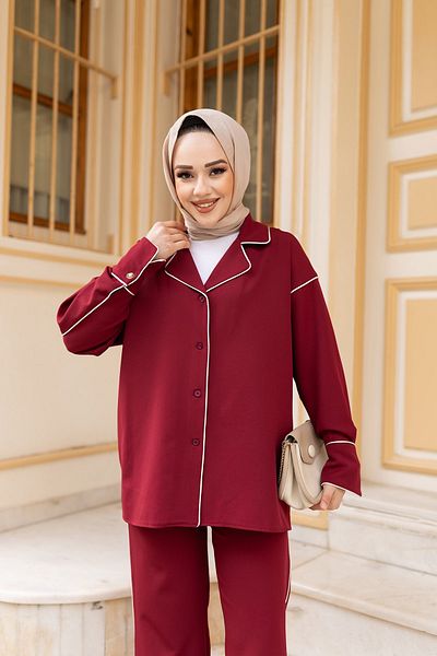 LOCCO Burgundy Striped Women's Double Suit Set