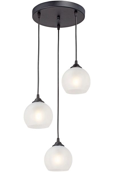RİOLİGHT Black Metal Body - Vintage, Retro, Rustic Modern Opal Glass Pendant Lamp Chandelier Diameter: 30cm with 3Xe27 Lampholder