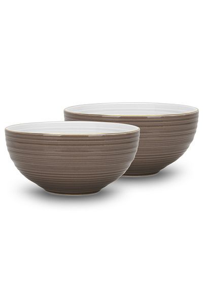 Fissman Soup Bowl 620mL Set of 2, New Bone China Bowls 14.5x7cm Firmina Golden Rim Bowls,Brown