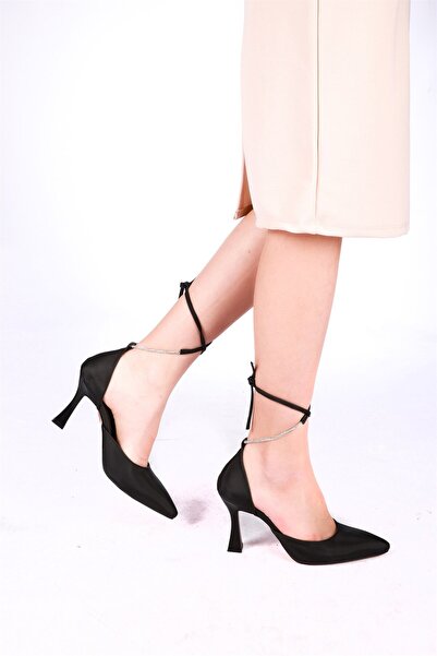 Hayati Arman Women's Stone Detailed Top Tie Evening Dress Shoes Black