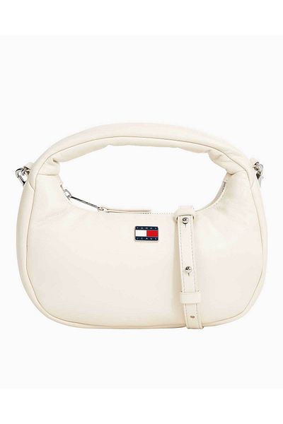 Tommy Hilfiger Beige Leather Shoulder Bag - with Lining, Adjustable Strap and Zipper Inner Pocket Aw0Aw16976-Acg