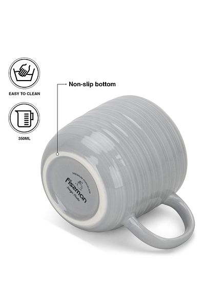 Fissman Coffee Mug 350mL Set of 2, Porcelain Coffee Mugs with Handle Firmina Golden Rim Mugs, Gray