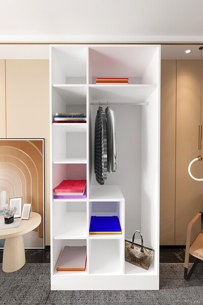 Mercie 100 Cm'lik 10 Bölmeli Raflı Askılıklı Giyinme Dolap-beyaz