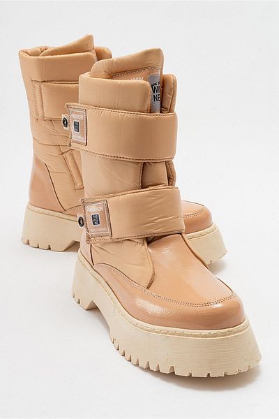 Zerenyus MIX Beige Patent Leather Αδιάβροχες Γυναικείες Μπότες Χιονιού