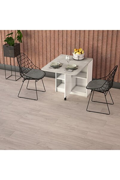 asratrend Katlanabilir Ahşap Masa Beyaz & Retro Gümüş Katlanır Masa