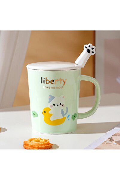Giftpoint Porselen Kupa Civcivli Kedi Liberty Love The Most Kapaklı Kaşıklı 1 Adet