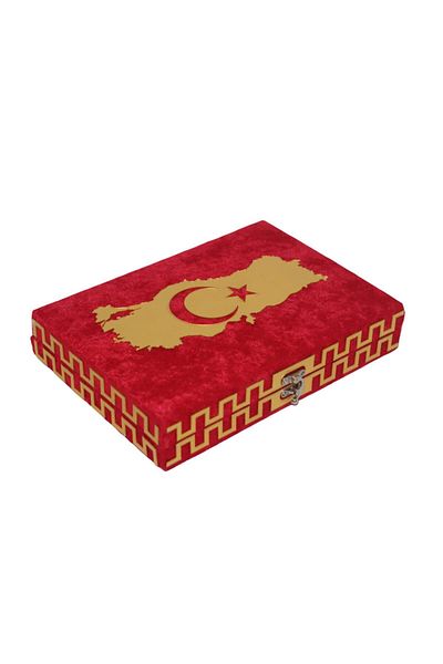 RAMDET Velvet Gift Box 28-20-6 cm Turkish Flag Quran Box Rosary Jewelry Box Moon Star Mücev