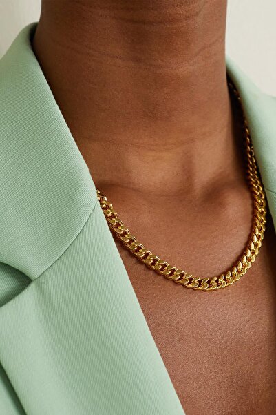 New Obsessions Thin Cadena Altın Kaplama Kalın Zincir Kolye