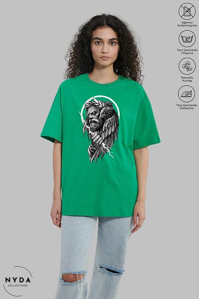 Nyda Collections Unisex Crew Neck Zeus εμπριμέ βαμβακερό μπλουζάκι με κοντό μανίκι
