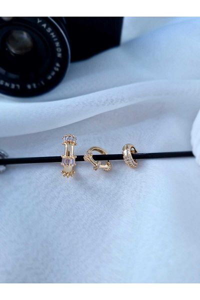EZ accessories Non-Tarnish Zircon Stone Hoop Steel Earrings