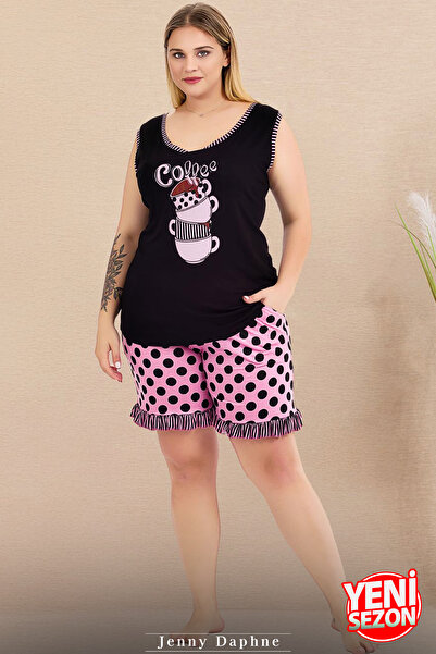Jenny Daphne Lady Plus Size Polka Dot Sleeveless Crew Neck Printed Shorts Pajama Suit 10431