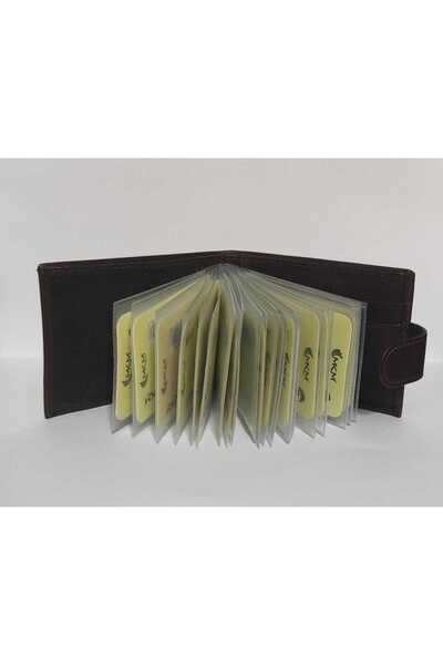 firdevsi hobi real leather horizontal snap housing 20 transparent card holder wallet