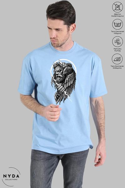 Nyda Collections Unisex Crew Neck Zeus εμπριμέ βαμβακερό μπλουζάκι με κοντό μανίκι