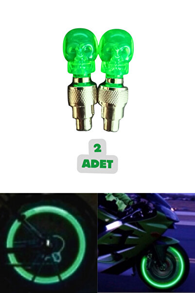 Vekorr 2 Adet Yeşil Renk Hareket Sensörlü Led Işıklı Sibop Kafatası Şekilli Bisiklet Araç Motor Lamba