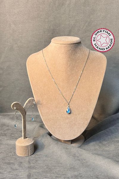 Uretti - Tuğba 9352 Blue Bead and Chain Detailed Jewelry Set
