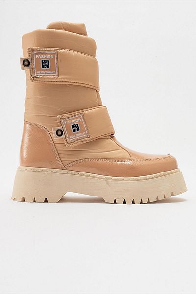 Zerenyus MIX Beige Patent Leather Αδιάβροχες Γυναικείες Μπότες Χιονιού
