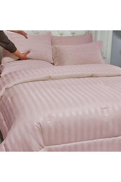 Donetella Comforter Set 6-pcs King Size Damask Striped Pattern 240 X 260 Cm, 350 Gsm Filling