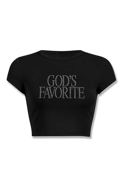 Violon Unisex God's Favorite Stone Printed Crop Black