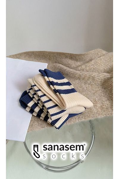 SANASEM 3 Pairs of Striped Women's Socks