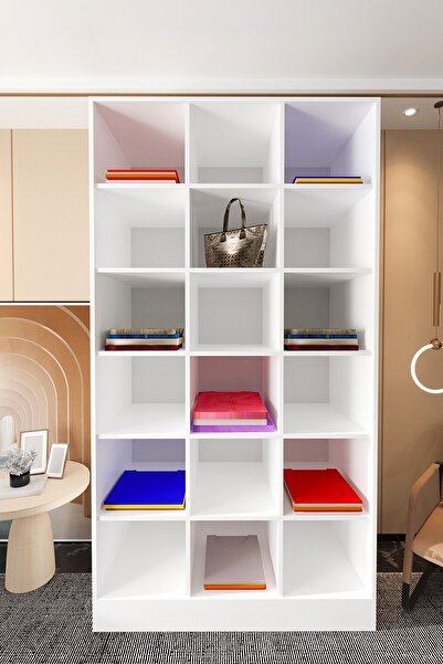 Mercie 120 Cm'lik 18 Raflı Çok Amaçlı Giyinme Dolap-beyaz