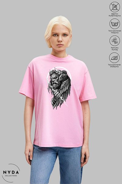 Nyda Collections Unisex Crew Neck Zeus εμπριμέ βαμβακερό μπλουζάκι με κοντό μανίκι