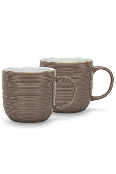 Fissman Coffee Mug 350mL Set of 2, Porcelain Coffee Mugs with Handle Firmina Golden Rim Mugs, Brown