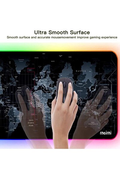 Sarftech 80x30 Rgb Dünya Desenli Mouse Pad Led Işıklı Su Geçirmez Dünya Desen Gaming Mousepad 80x30