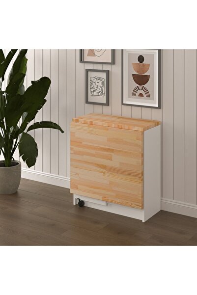 asratrend Masif Ahşap Tablalı Katlanır Masa - Çalışma Yemek Mutfak Masası ASRA TREND KM-26 ÇAM