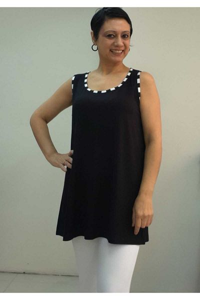 Mertcan Butik Black Combed Cotton Viscose T-Shirt with Black and White Piping Detail