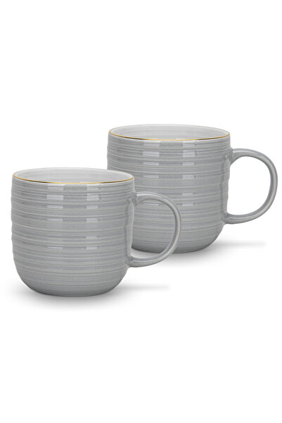Fissman Coffee Mug 350mL Set of 2, Porcelain Coffee Mugs with Handle Firmina Golden Rim Mugs, Gray