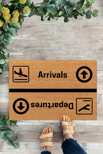 KARMAT Arrivals, Departures, Uçak, İç ve Dış Kapı Önü Paspası, Dijital Baskı Paspas, Dekoratif Paspas