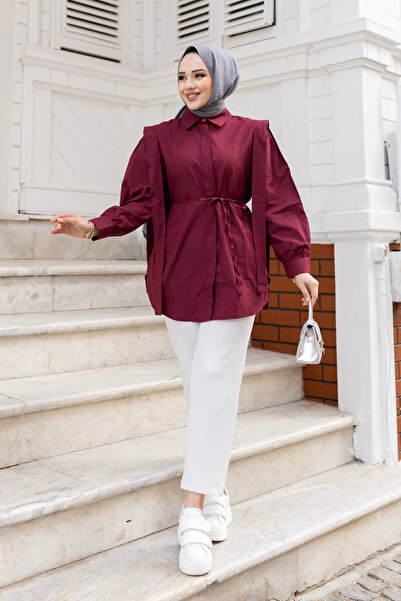 LOCCO Burgundy Shirt - Pleat Detail and Hidden Button