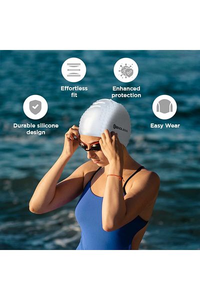 Endless Comfortable Silicon Swimming Cap | Bubble Design | Waterproof | Orange | Free Size