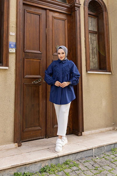 LOCCO Navy Blue Tunic - Women'S, Drawstring Robe Piece, Front Tunic