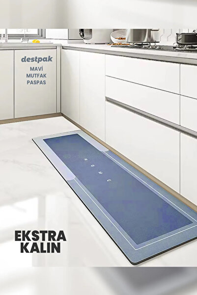 Destpak 40x120cm (KALIN) Mavi Su Emici Kaymaz Tabanlı Banyo Paspası - Mutfak ...